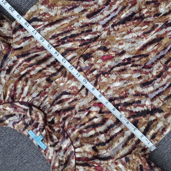 🍂Antonio Melani🍂 - Gold/Red/Black/Brown Pleated Front Semi-Sheer Gaylene Top - Picture 12 of 13